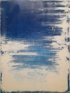 "Weiß bedeckt durchscheinendes Blau" - Abstraktes minimalistisches Contemporary Painting