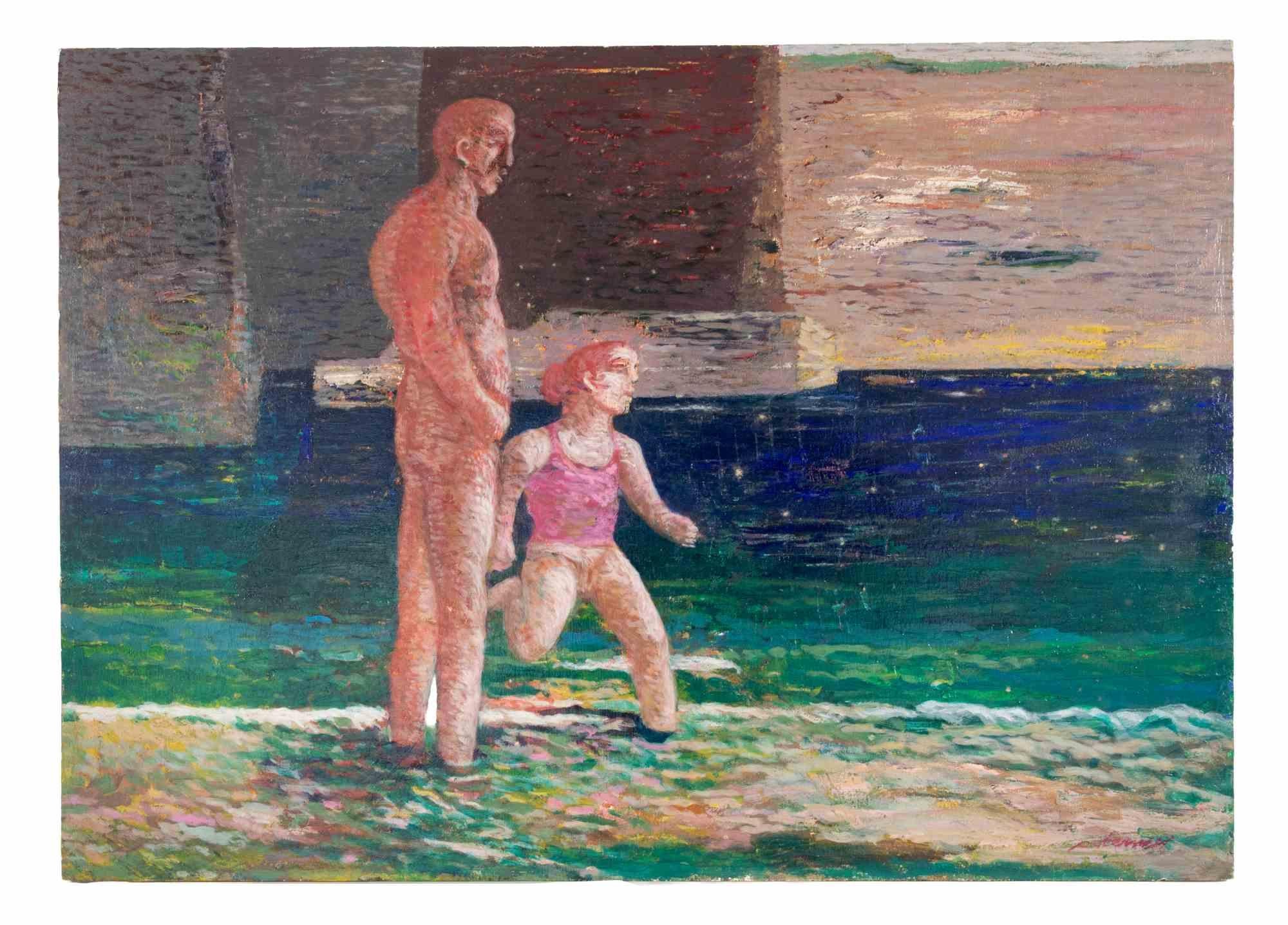 Am Strand - Gemälde von Alessio Paternesi - 1990er Jahre im Angebot 2