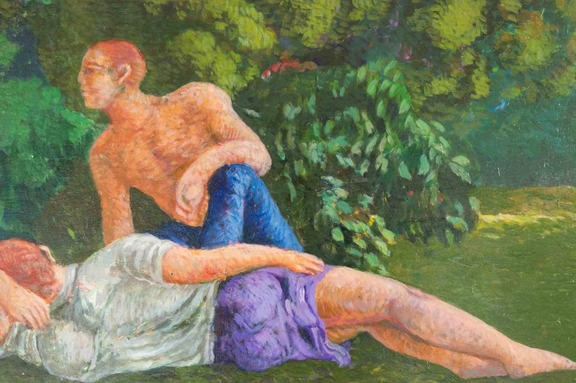 Ehepaar im Park - Gemälde von Alessio Paternesi - 1990er Jahre im Angebot 1