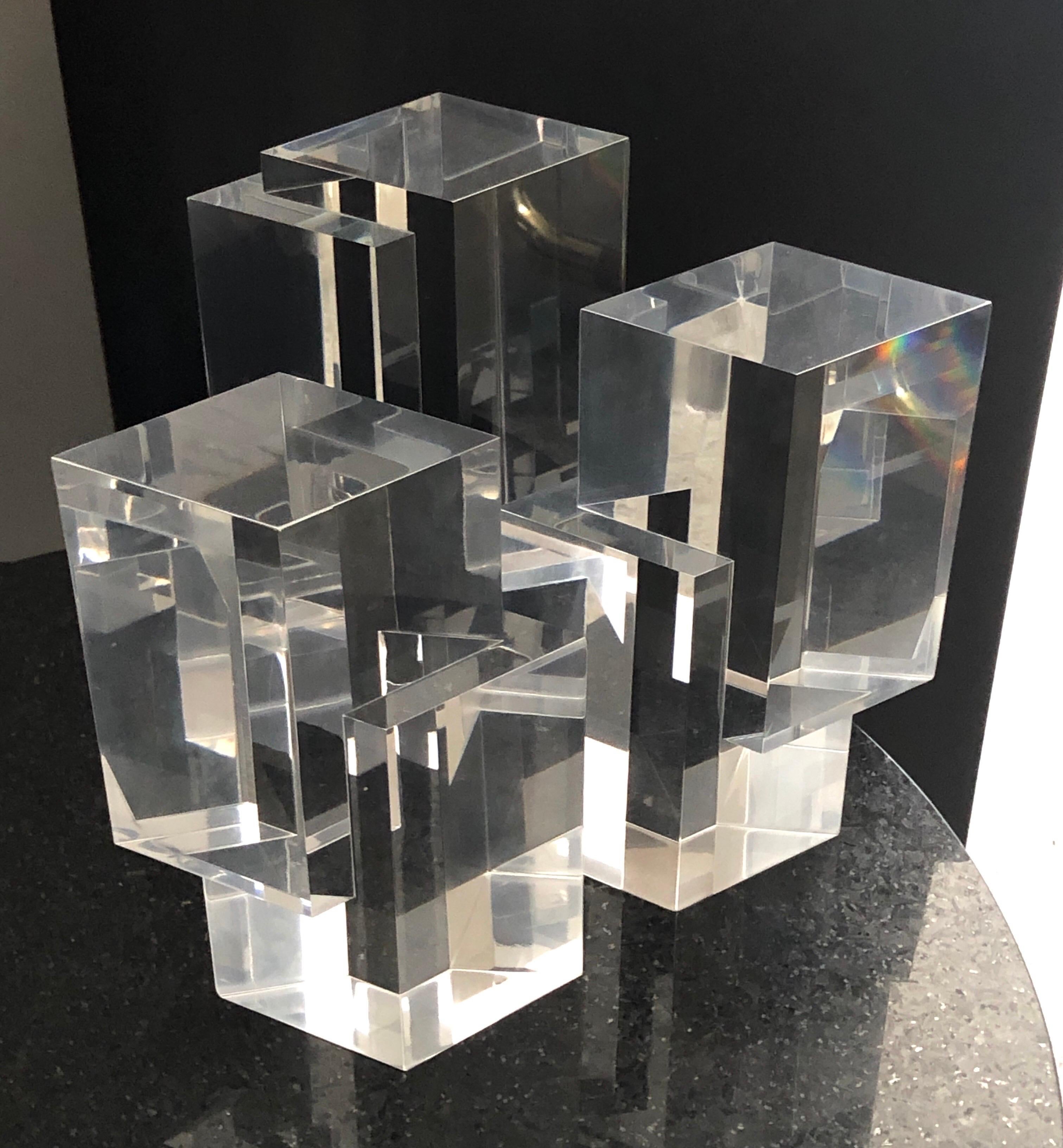Alessio Tasca 3 Piece Lucite Geometric Interactive Sculpture In Good Condition For Sale In Miami, FL