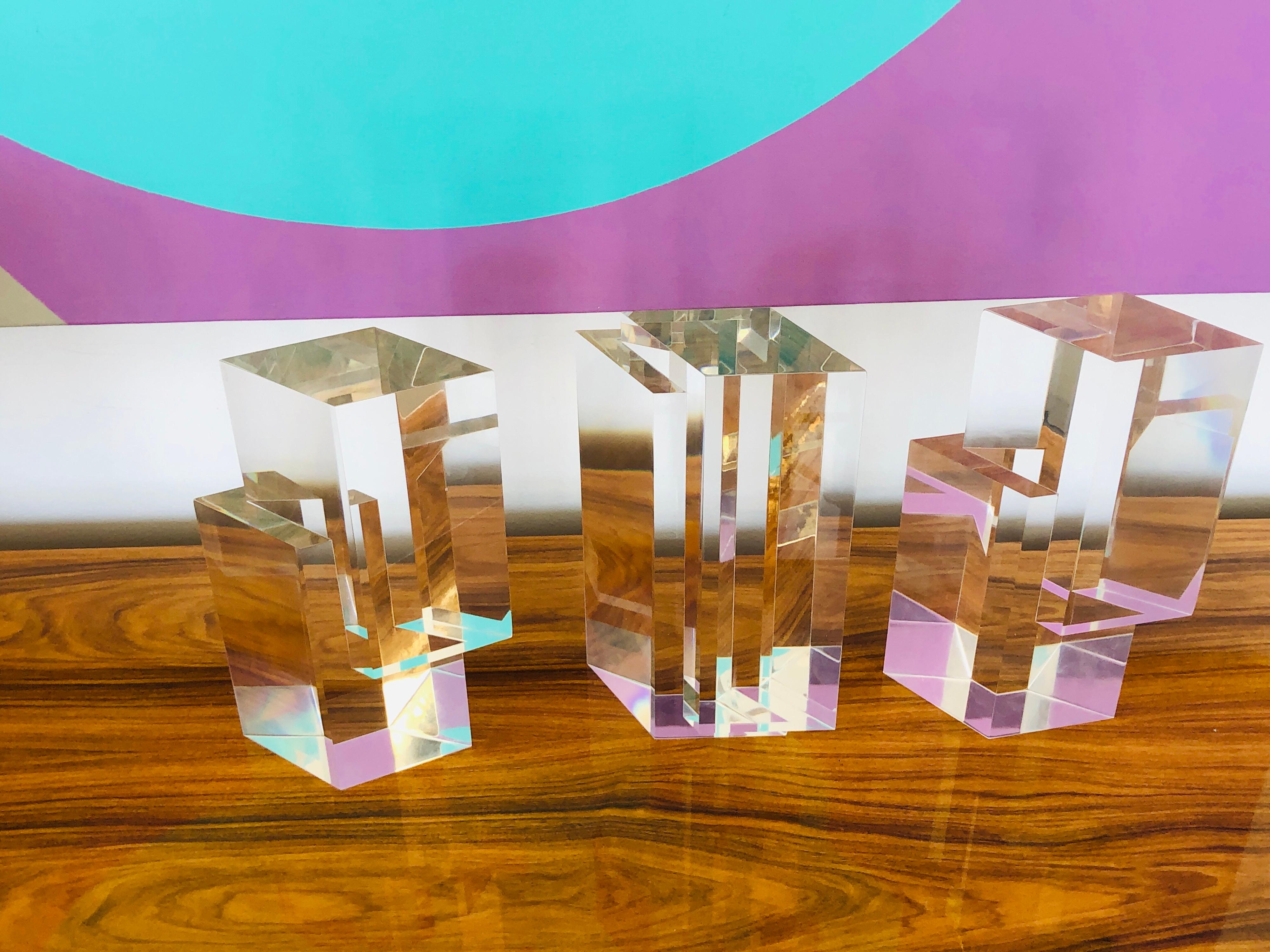 Alessio Tasca 3 Piece Lucite Geometric Interactive Sculpture For Sale 4