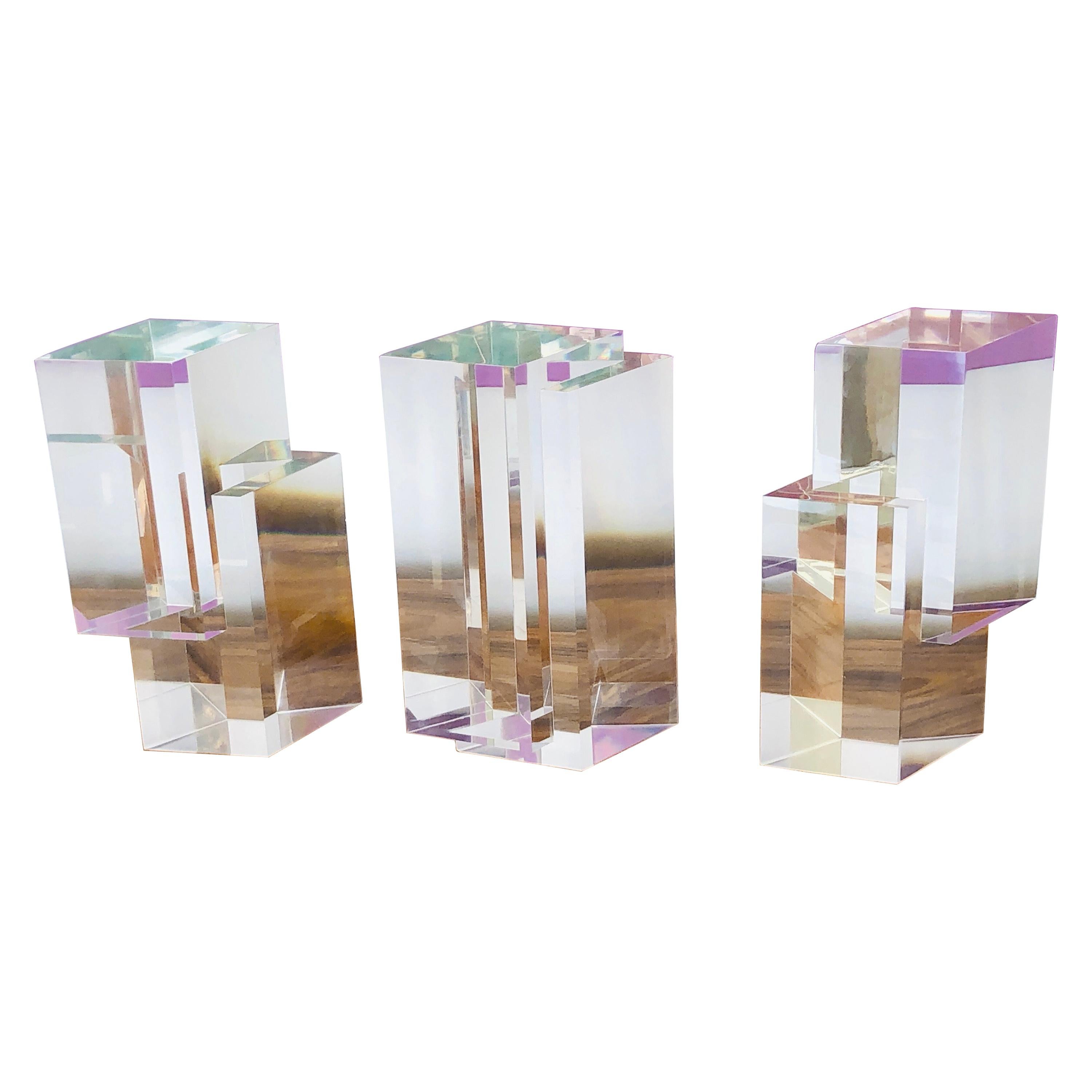 Alessio Tasca 3 Piece Lucite Geometric Interactive Sculpture