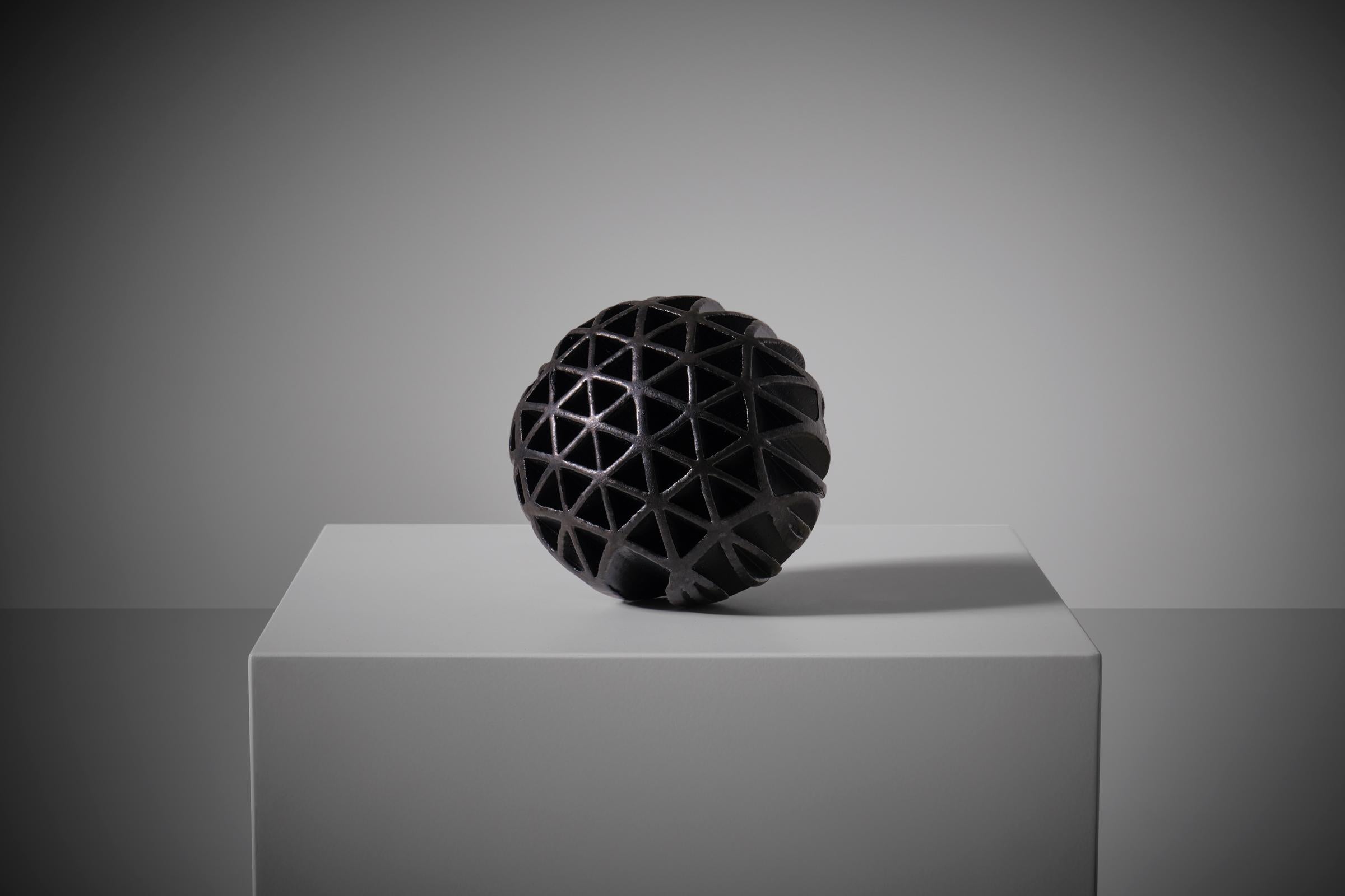 Italian Alessio Tasca Anthracite Ceramic Sphere Sculpture, Italy, 1960s For Sale