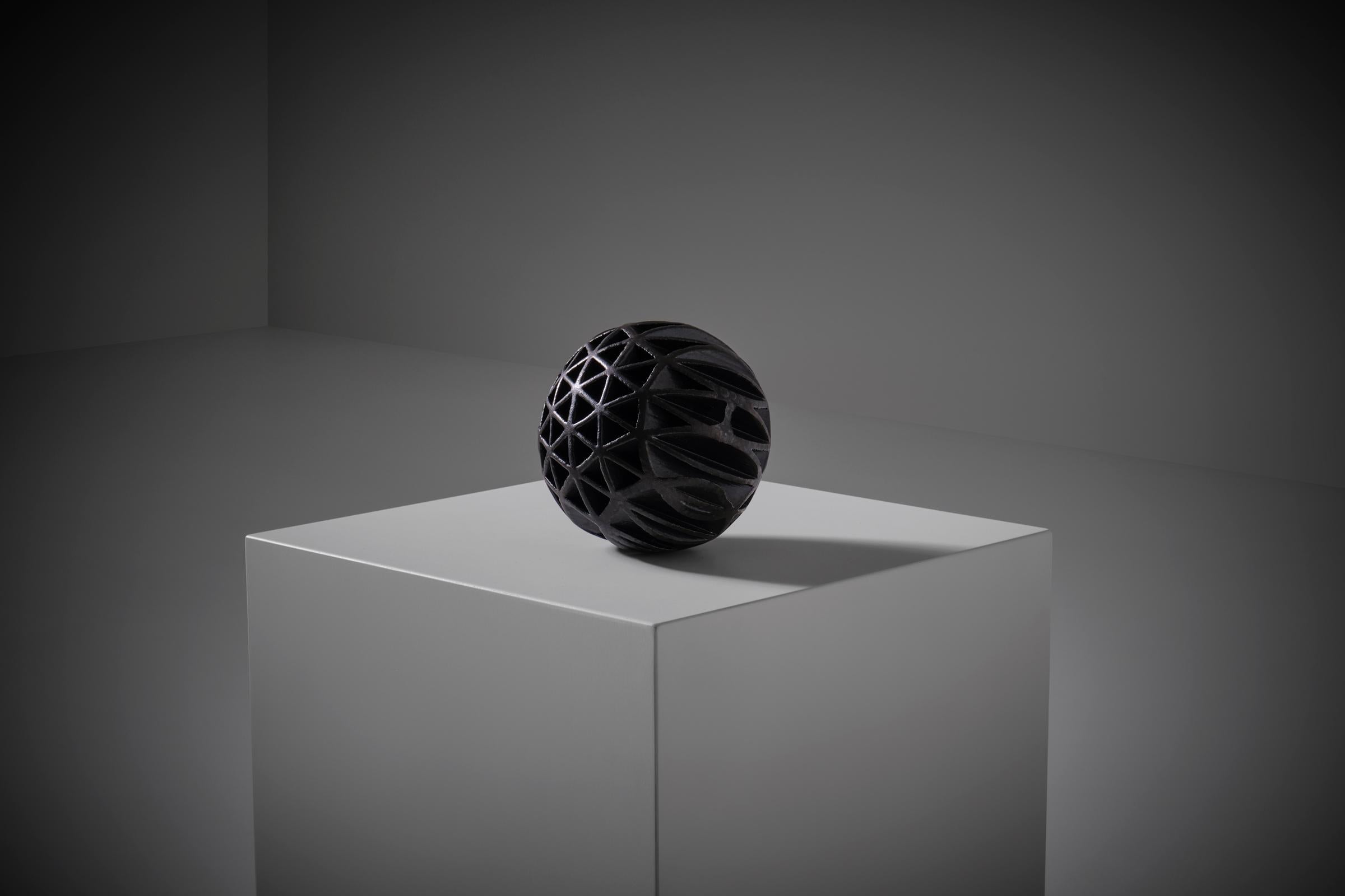 Alessio Tasca Anthracite Ceramic Sphere Sculpture, Italy, 1960s For Sale 1