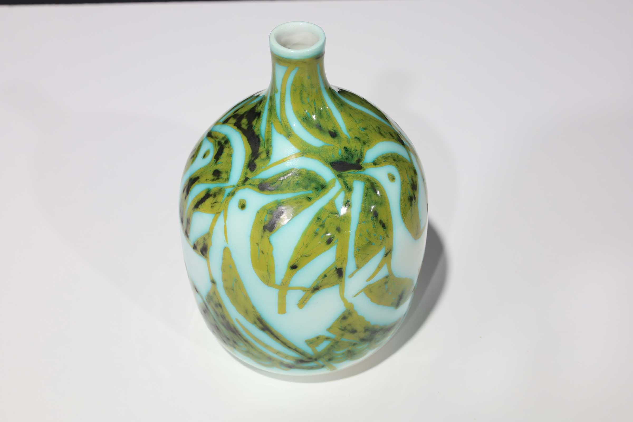 Alessio Tasca for Raymor Vase, Ceramic, Green and White, Signed For Sale 2