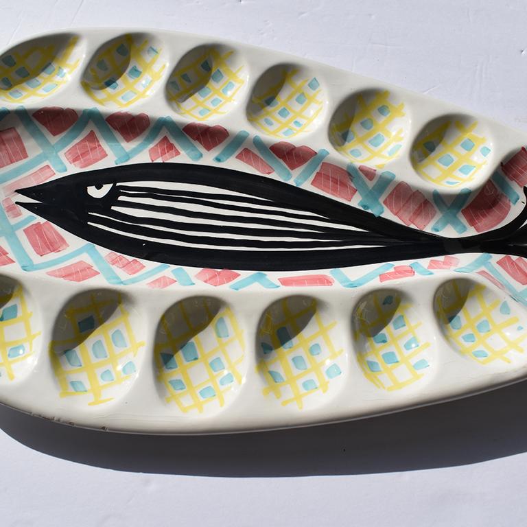 20th Century Alessio Tasca Italian Abstract Ceramic Platter of Fish and Oyster Plate
