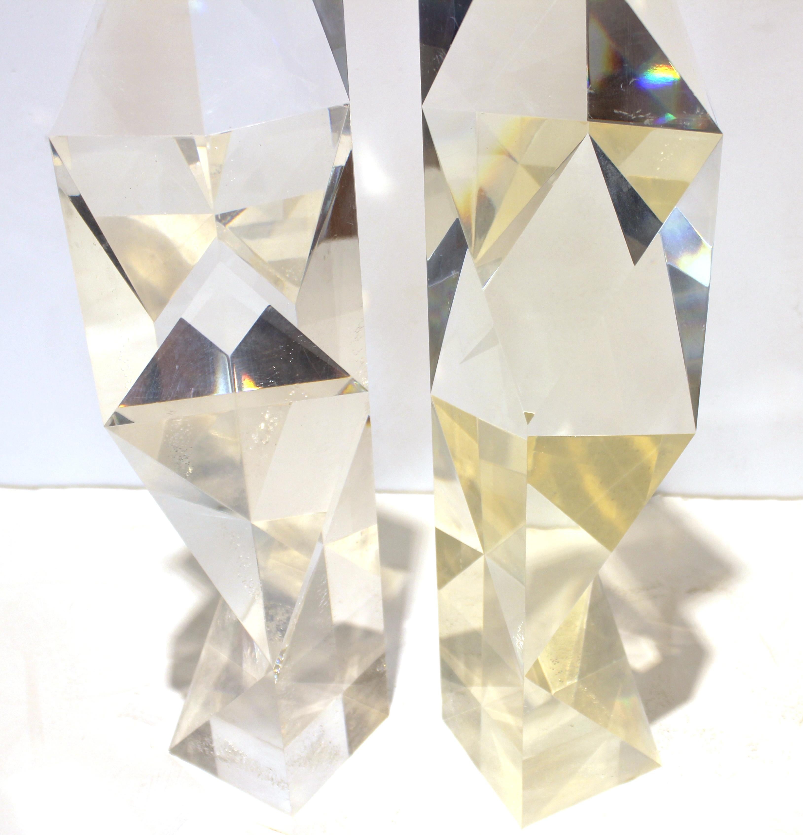 Late 20th Century Alessio Tasca Italian Modern Abstract Lucite 'Fusina' Prism Sculptures For Sale
