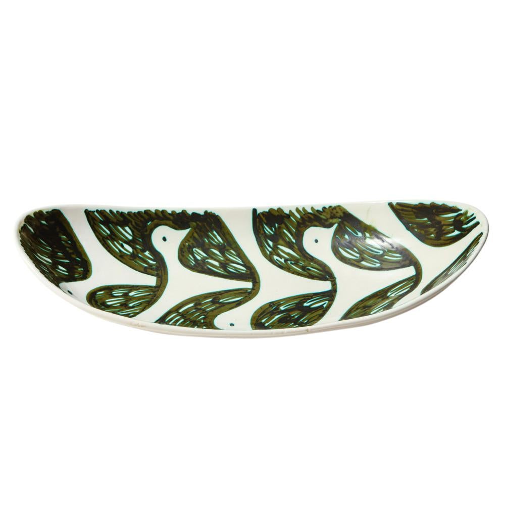 Alessio Tasca for Raymor Bowl, Ceramic, Green and White, Birds, Signed (Italienisch)