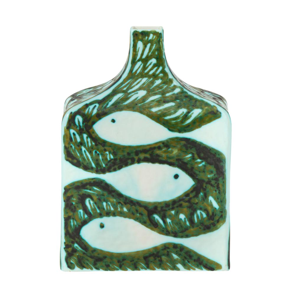 Mid-Century Modern Alessio Tasca Raymor Vase, Ceramic, Green, White, Doves, Fish, Signed
