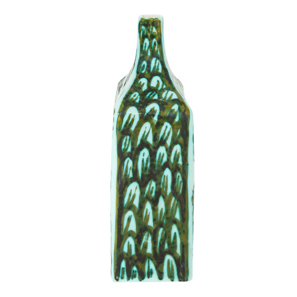 Glazed Alessio Tasca Raymor Vase, Ceramic, Green, White, Doves, Fish, Signed For Sale