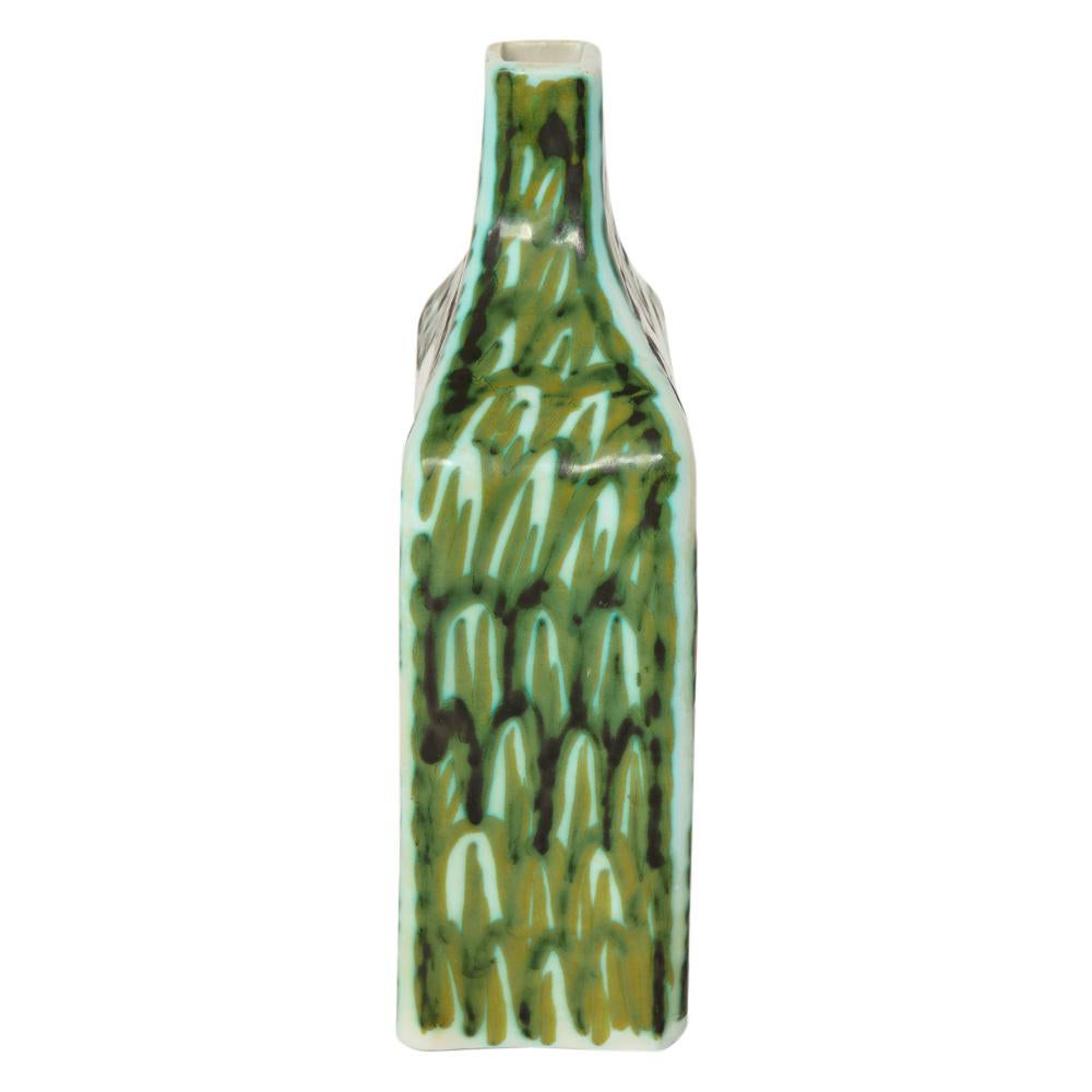 Alessio Tasca Raymor-Vase, Keramik, grün, weiß, Tauben, Fisch, signiert (Italienisch) im Angebot