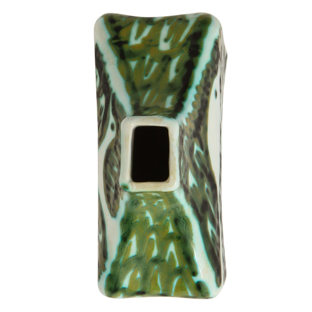 Vernissé Vase Raymor Alessio Tasca en céramique, vert, blanc, colombes, poisson, signé en vente