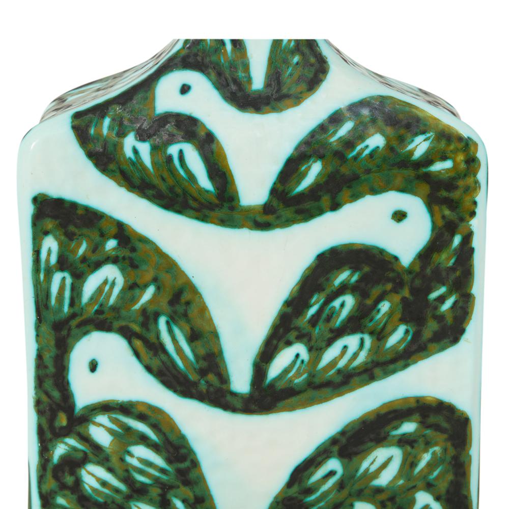 Mid-20th Century Alessio Tasca Raymor Vase, Ceramic, Green, White, Doves, Fish, Signed For Sale