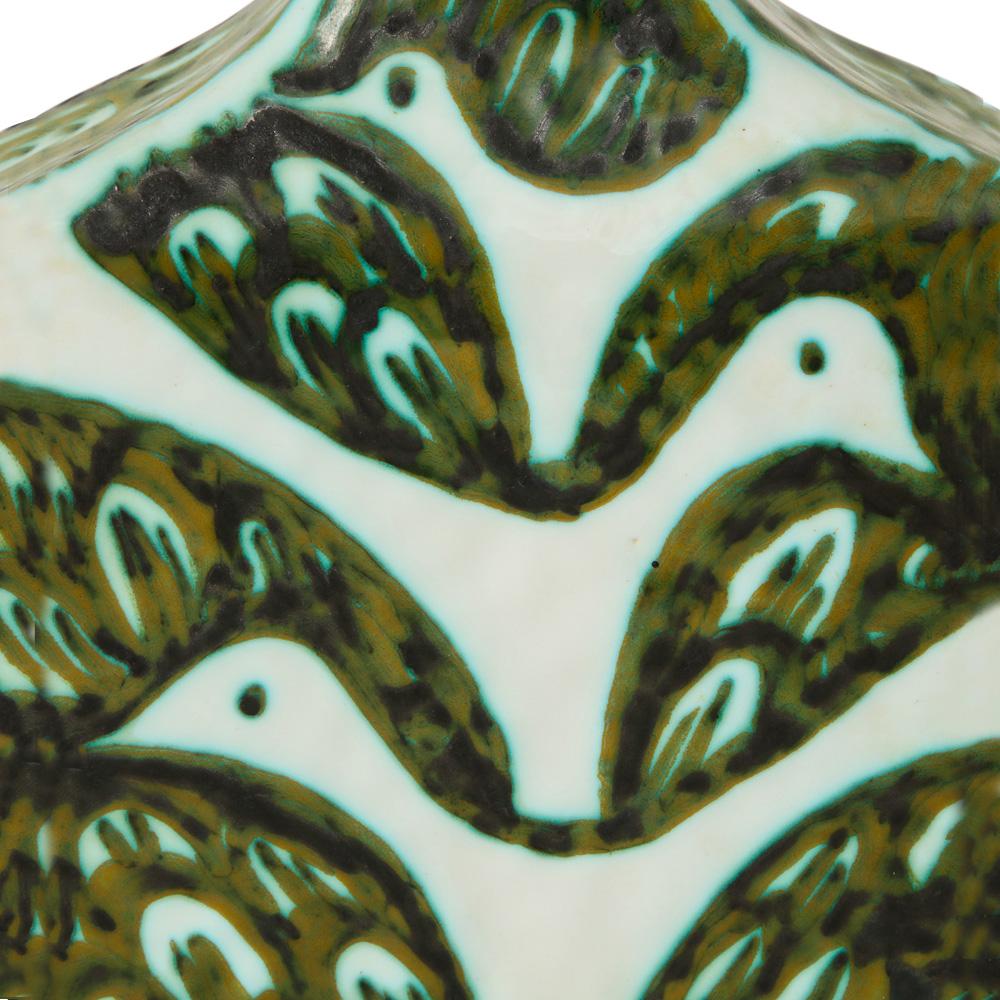 Mid-20th Century Alessio Tasca Raymor Vase, Ceramic, Green, White, Doves, Fish, Signed For Sale