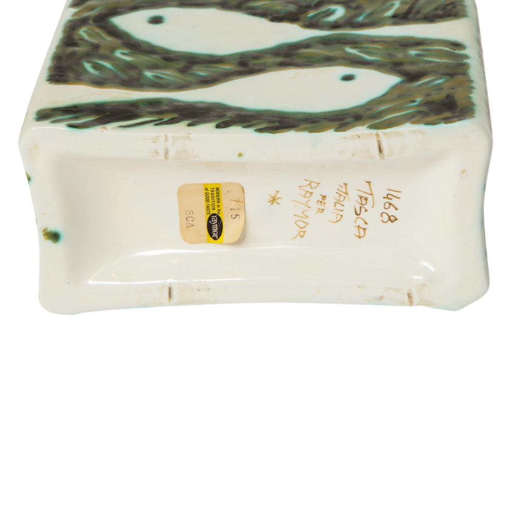 Vase Raymor Alessio Tasca en céramique, vert, blanc, colombes, poisson, signé en vente 1