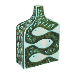 Raymor Alessio Tasca Vase, Ceramic Green White, Signed