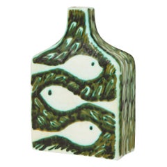 Raymor Alessio Tasca Vase, Ceramic Green White, Signed