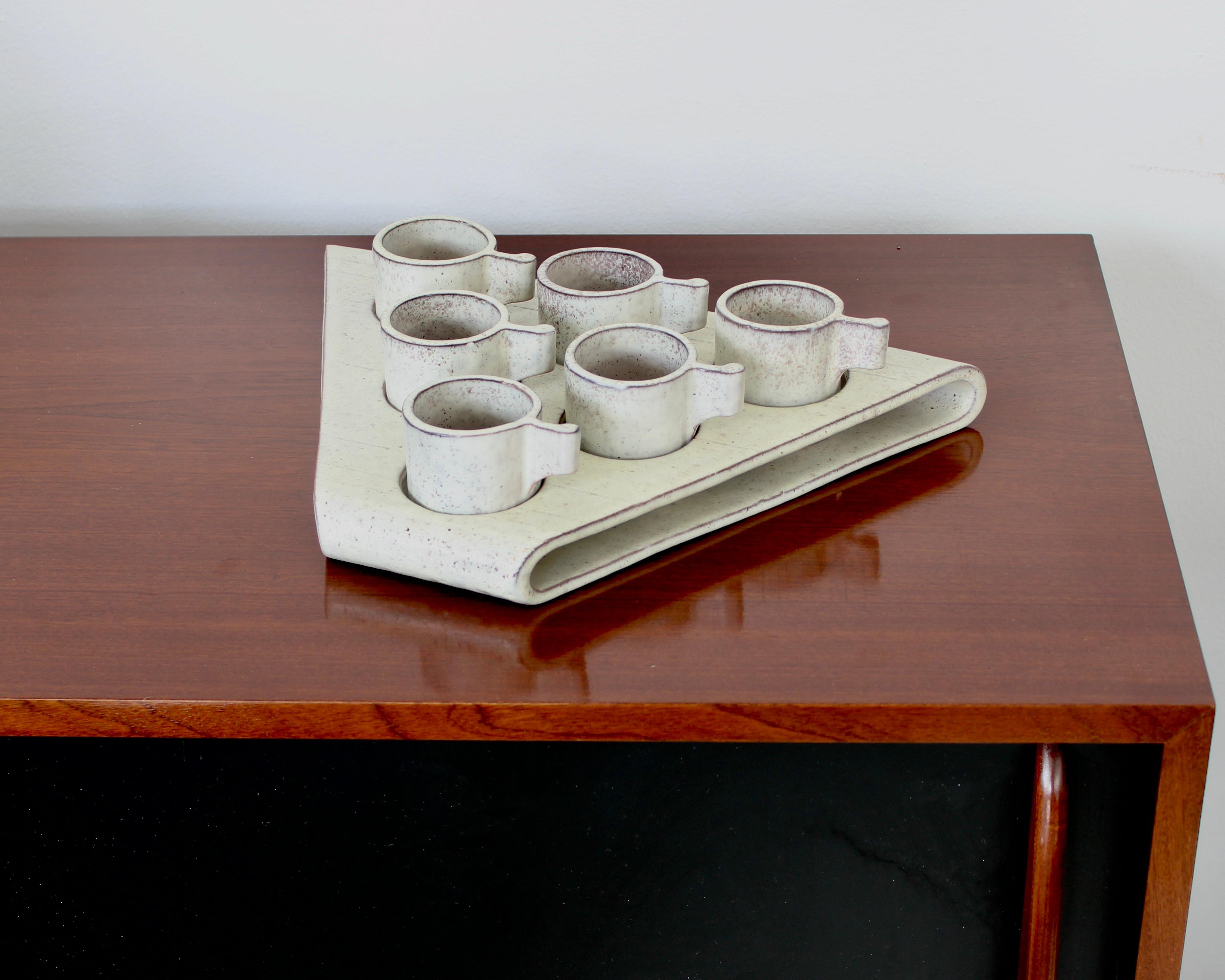 Ceramic Espresso Cups and Tray by Alessio Tasca c 1970 Nove, 
One cup handle shows an old repair. Very stable. See in photo. 
Overall size: 14.25