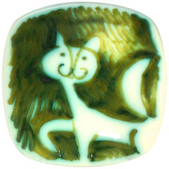 Retro Alessio Tasca Signed 1960s Prowling Cat Ceramic Square Italian Midcentury Dish