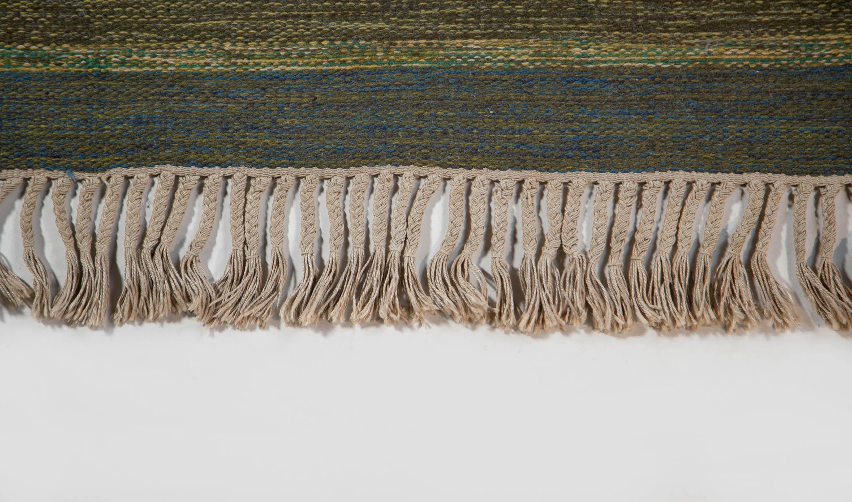 Wool Alestalon Mattokutomo Large Finnish Flat-Weave Rug, Finland, 1950s For Sale