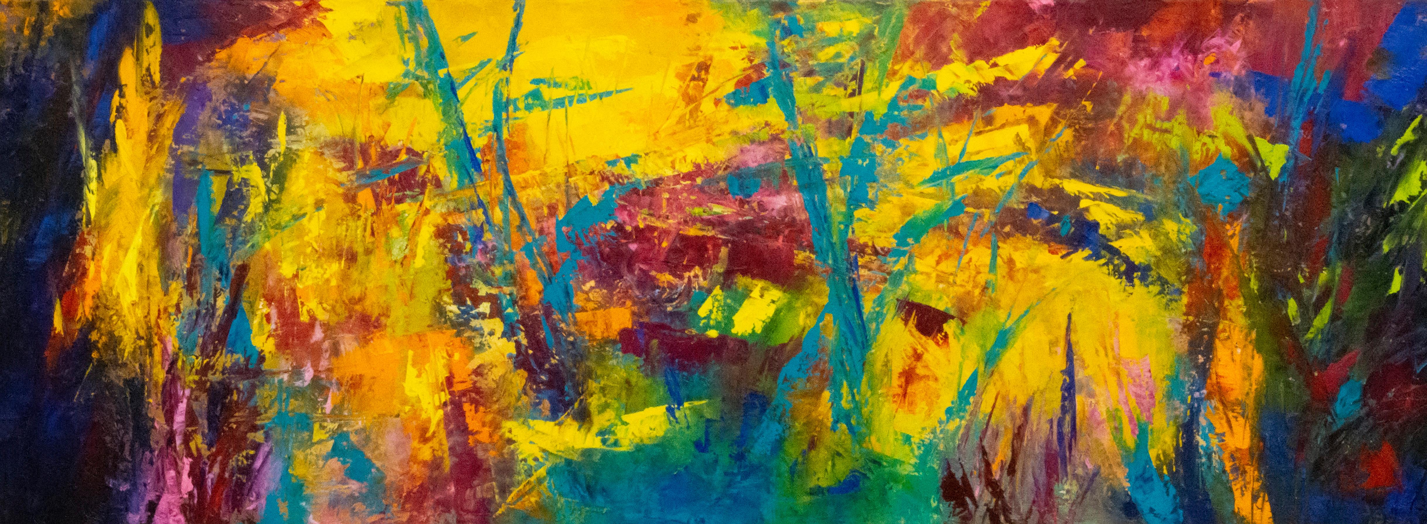 Aleta Pippin Abstract Painting - Caribbean Rhapsody - colors of the Caribbean create energy and movement