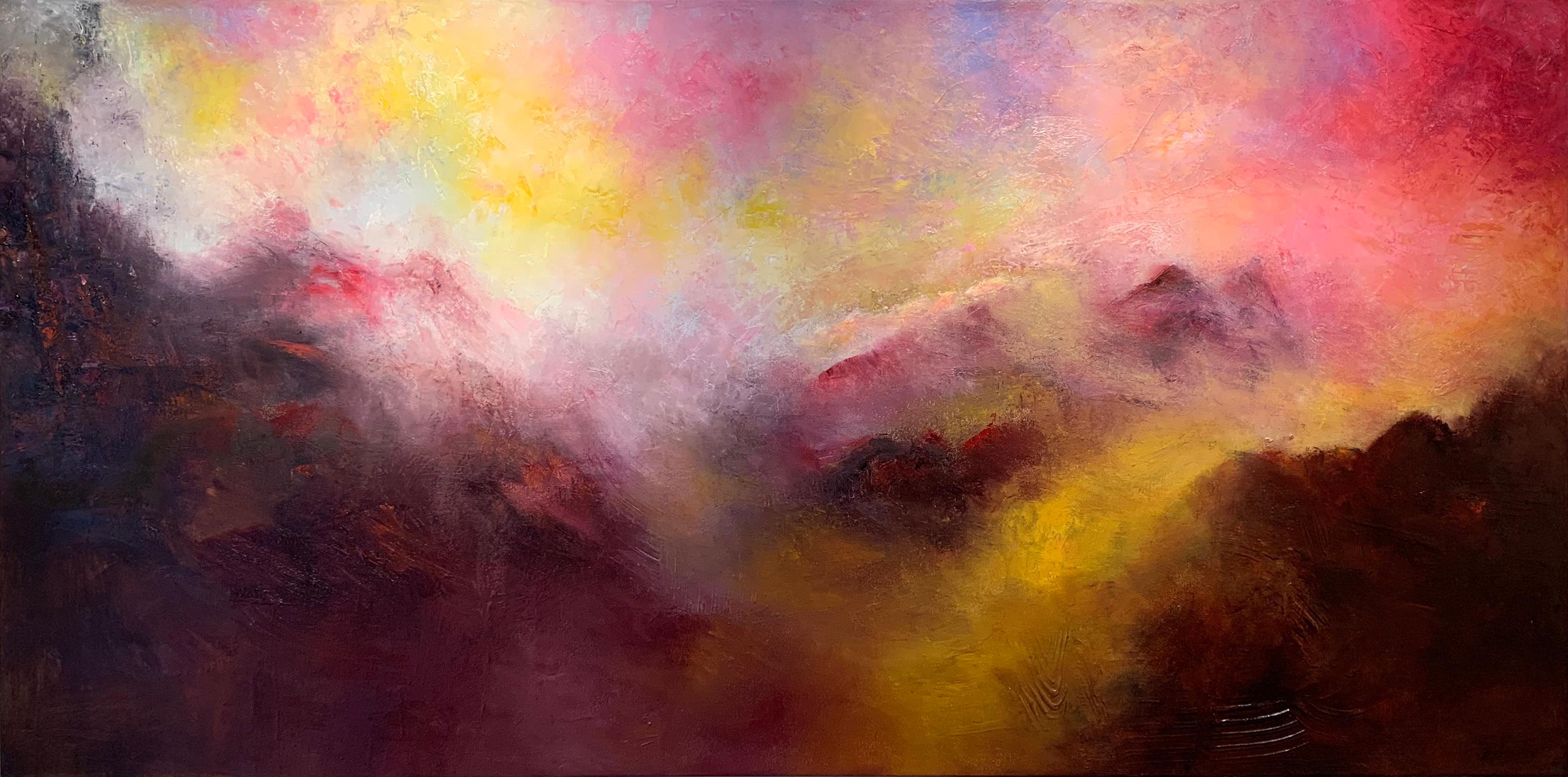 Aleta Pippin Abstract Painting - Nature's Glow - a sense of mystery shrouds this mountain landscape