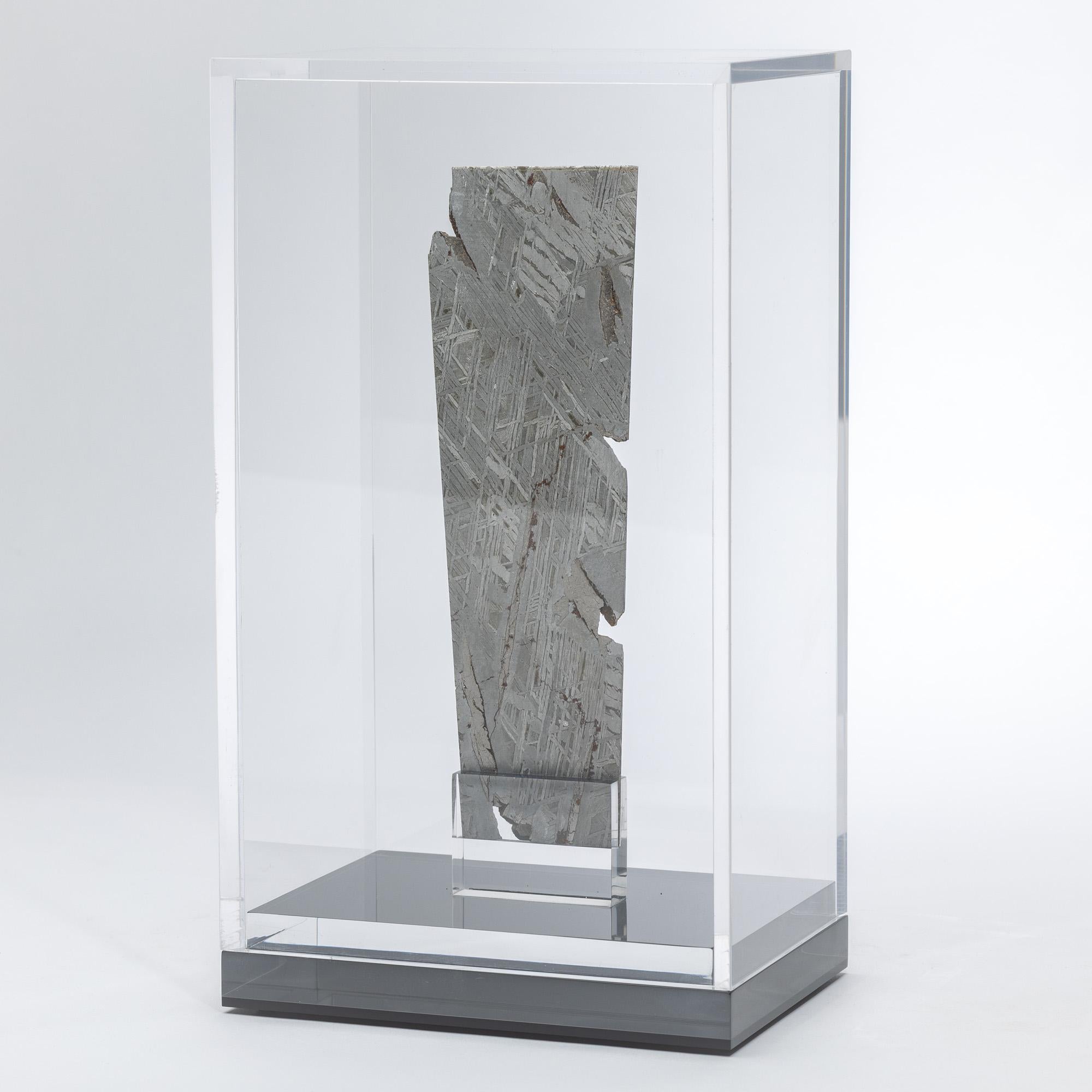Organic Modern Aletai Meteorite Fragment Mounted in a Custom Acrylic Display Box For Sale