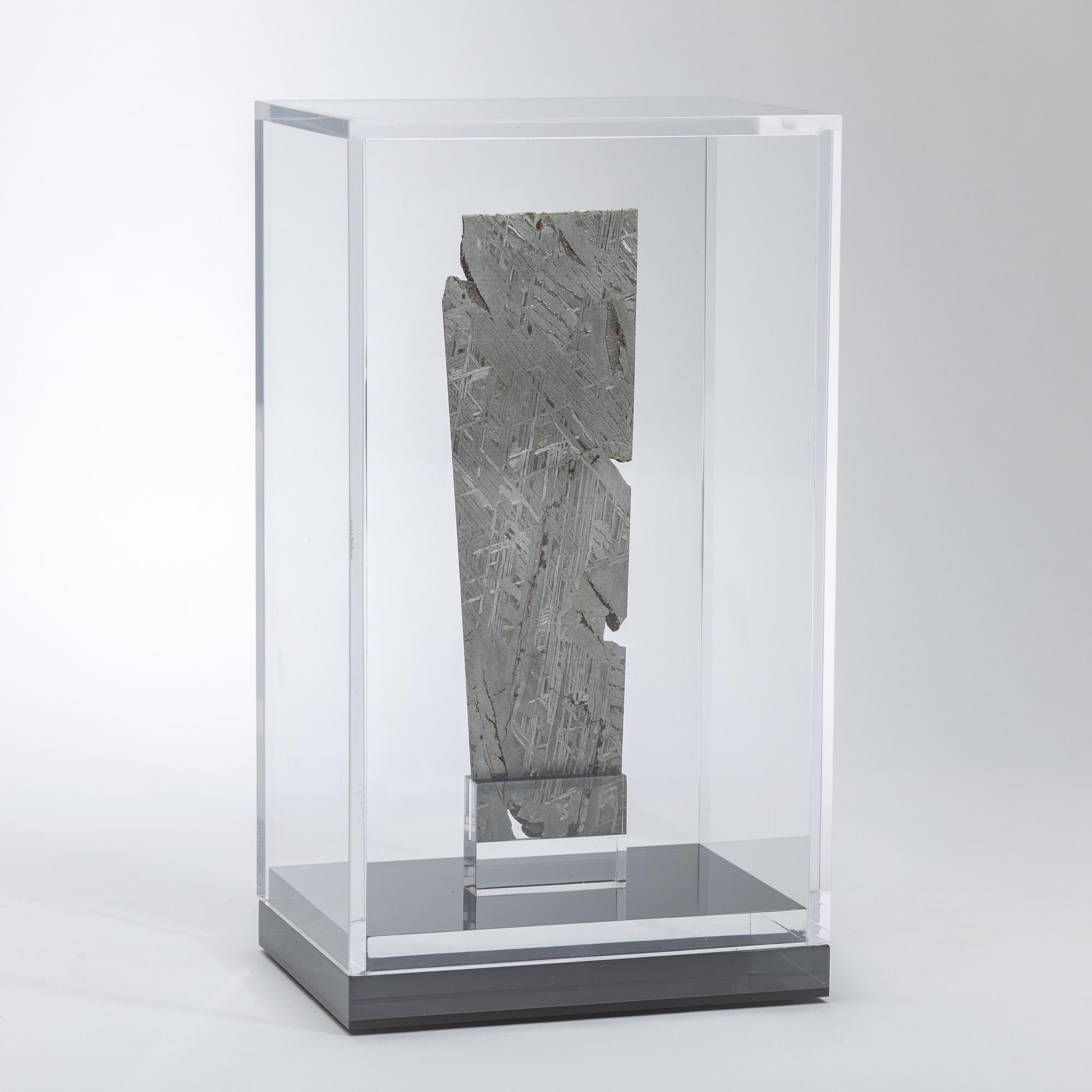 Mexican Aletai Meteorite Fragment Mounted in a Custom Acrylic Display Box For Sale