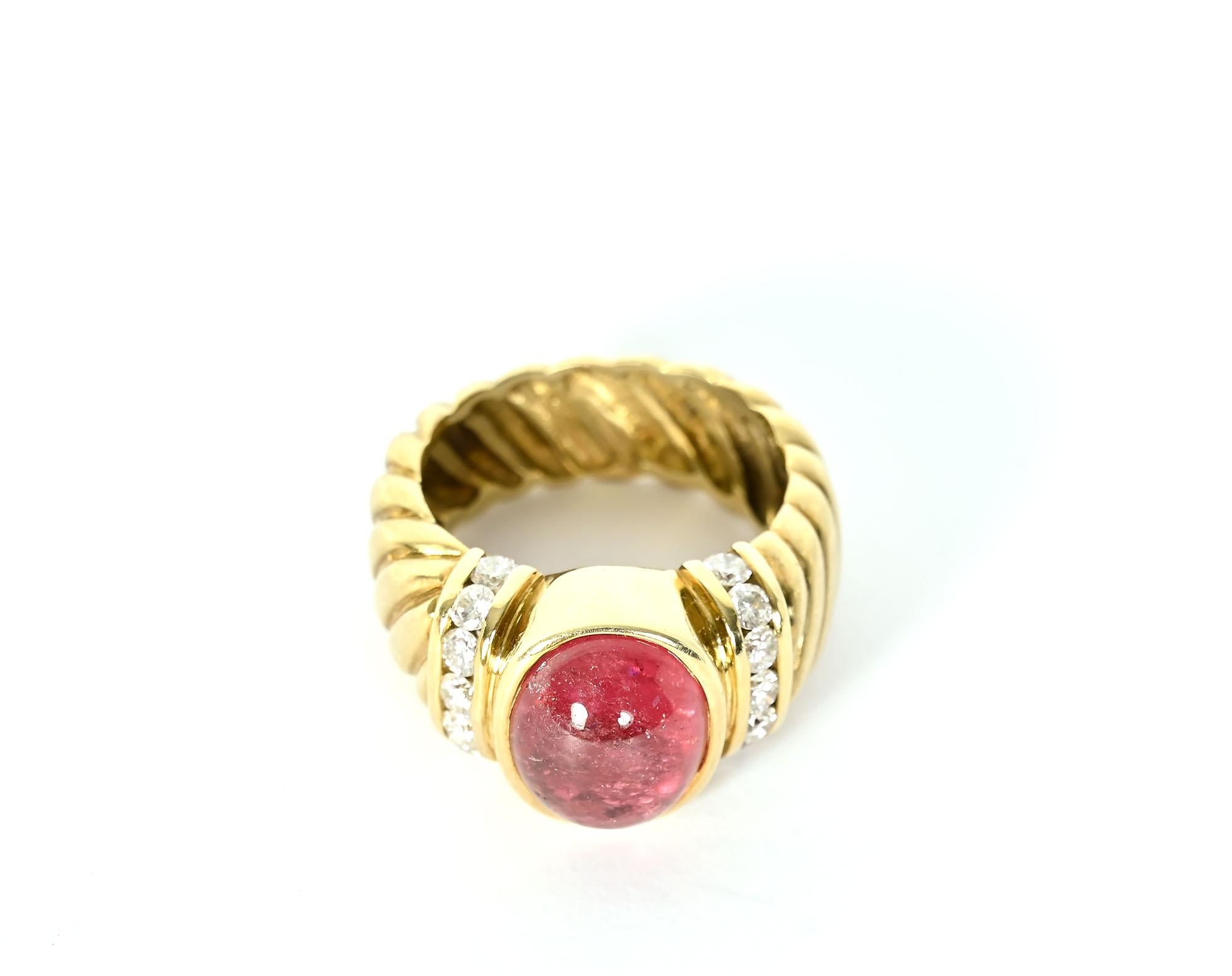 Contemporary Aletto and Co. Tourmaline and Diamond Gold Ring For Sale