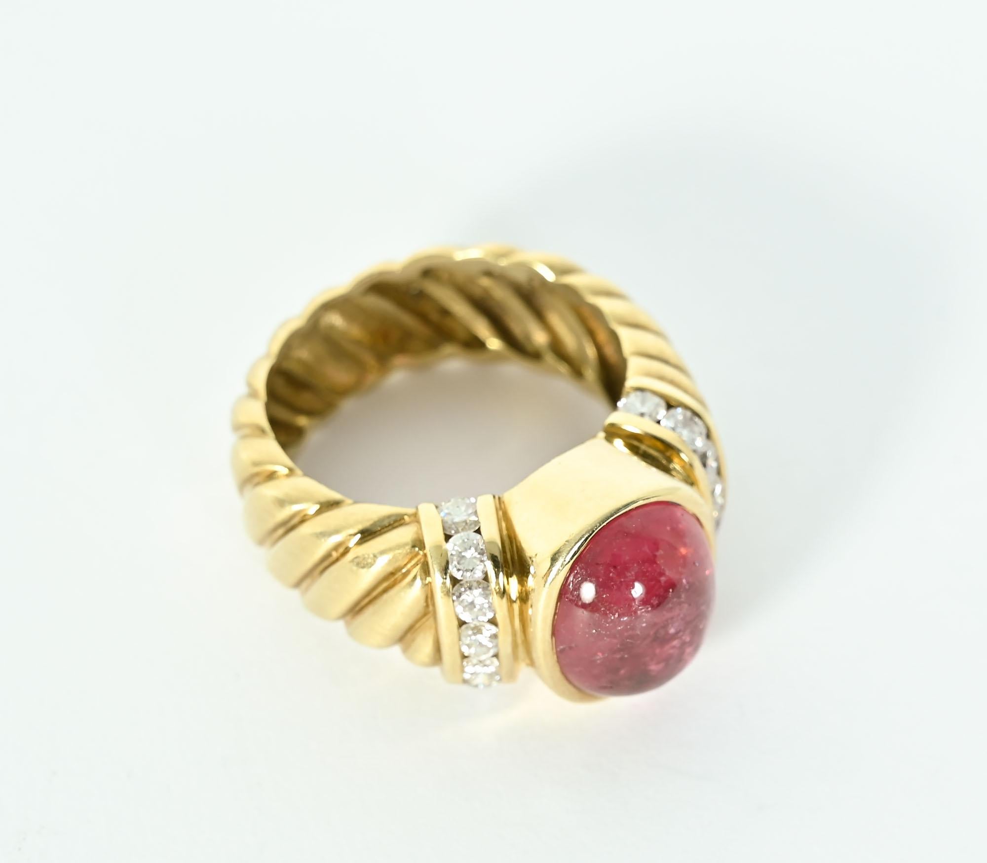 Cabochon Aletto and Co. Tourmaline and Diamond Gold Ring For Sale