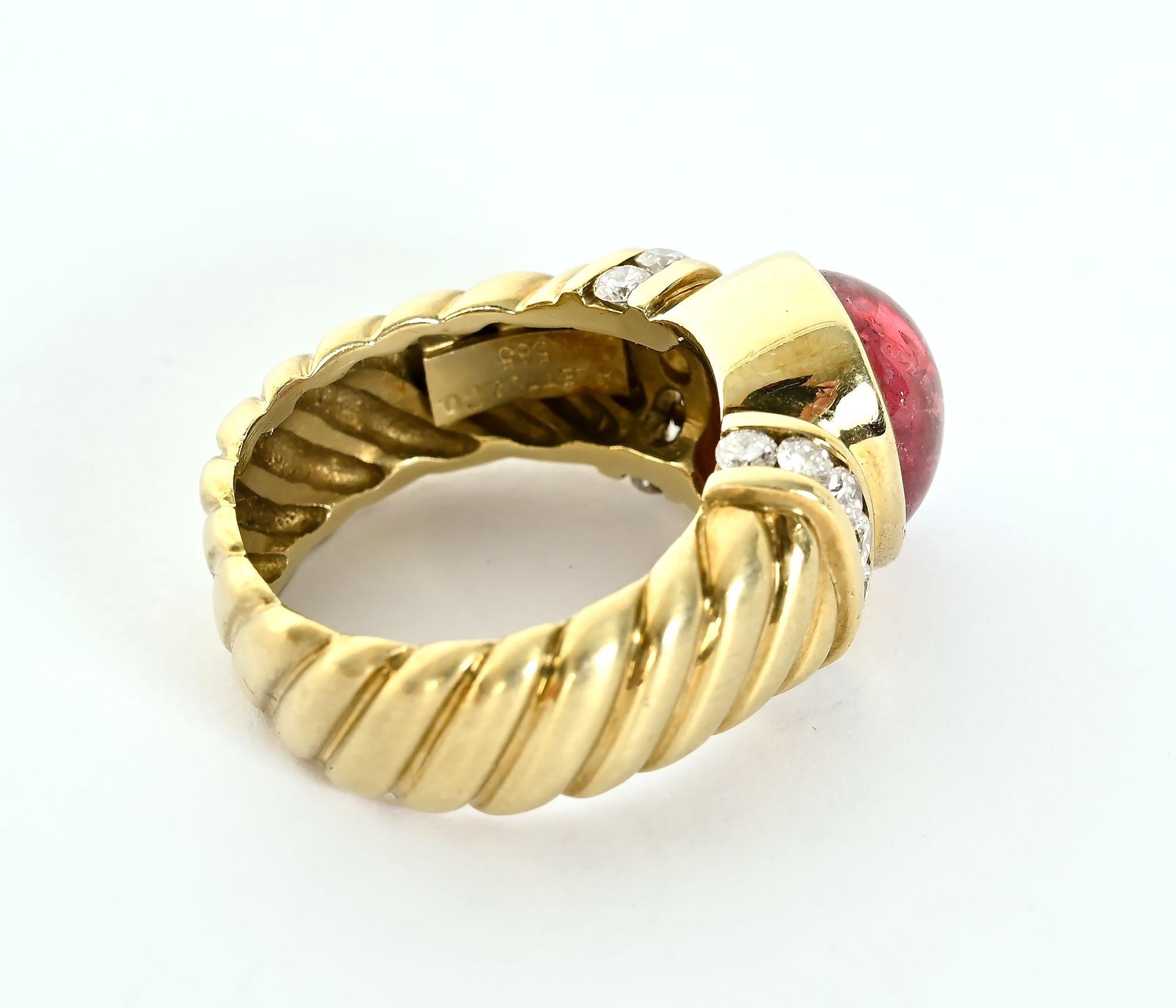 Women's or Men's Aletto and Co. Tourmaline and Diamond Gold Ring For Sale