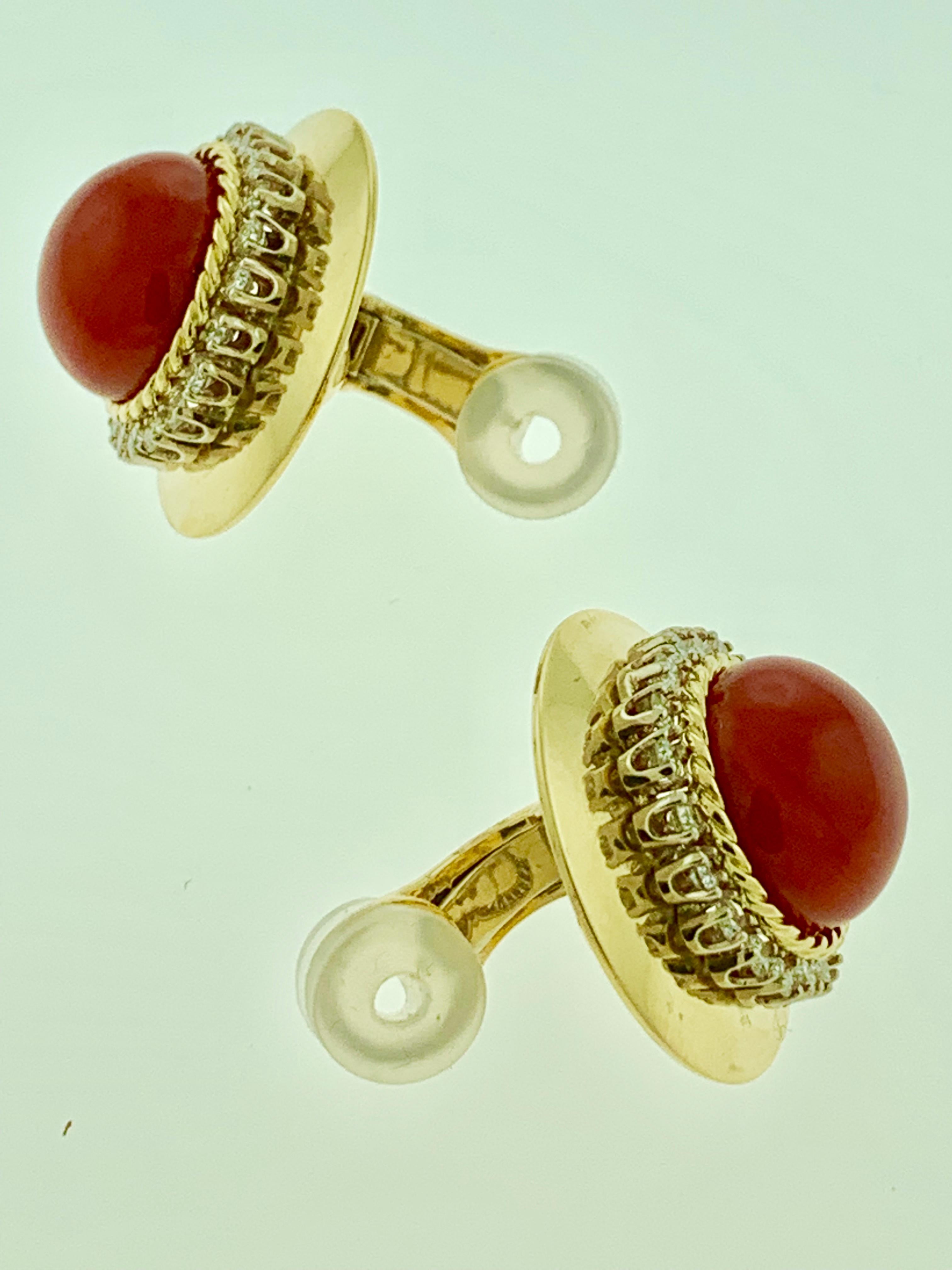 Round Cut Aletto Black Natural Coral and Diamond Cocktail Earring in 18 Karat Yellow Gold