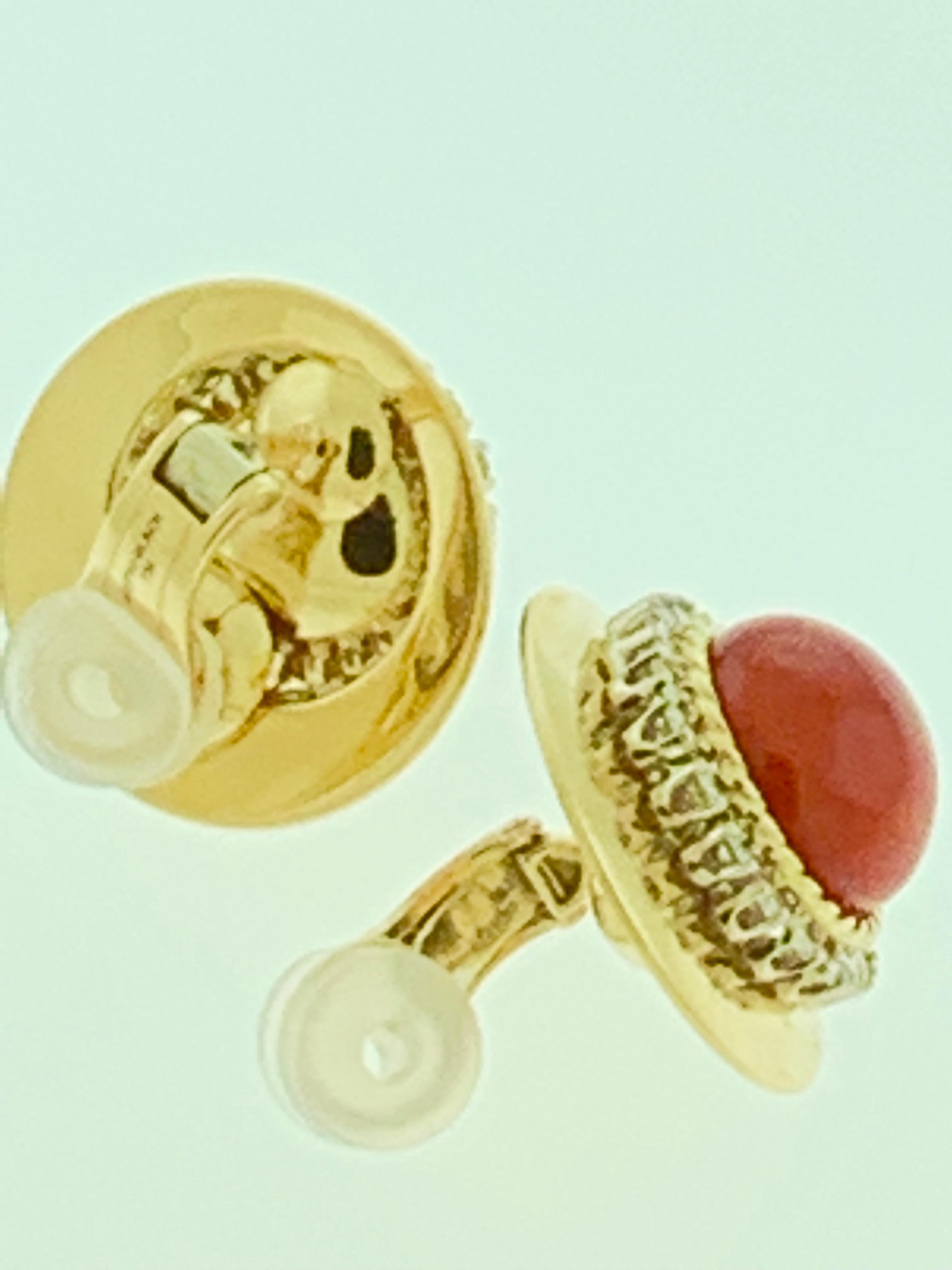 Aletto Black Natural Coral and Diamond Cocktail Earring in 18 Karat Yellow Gold 2