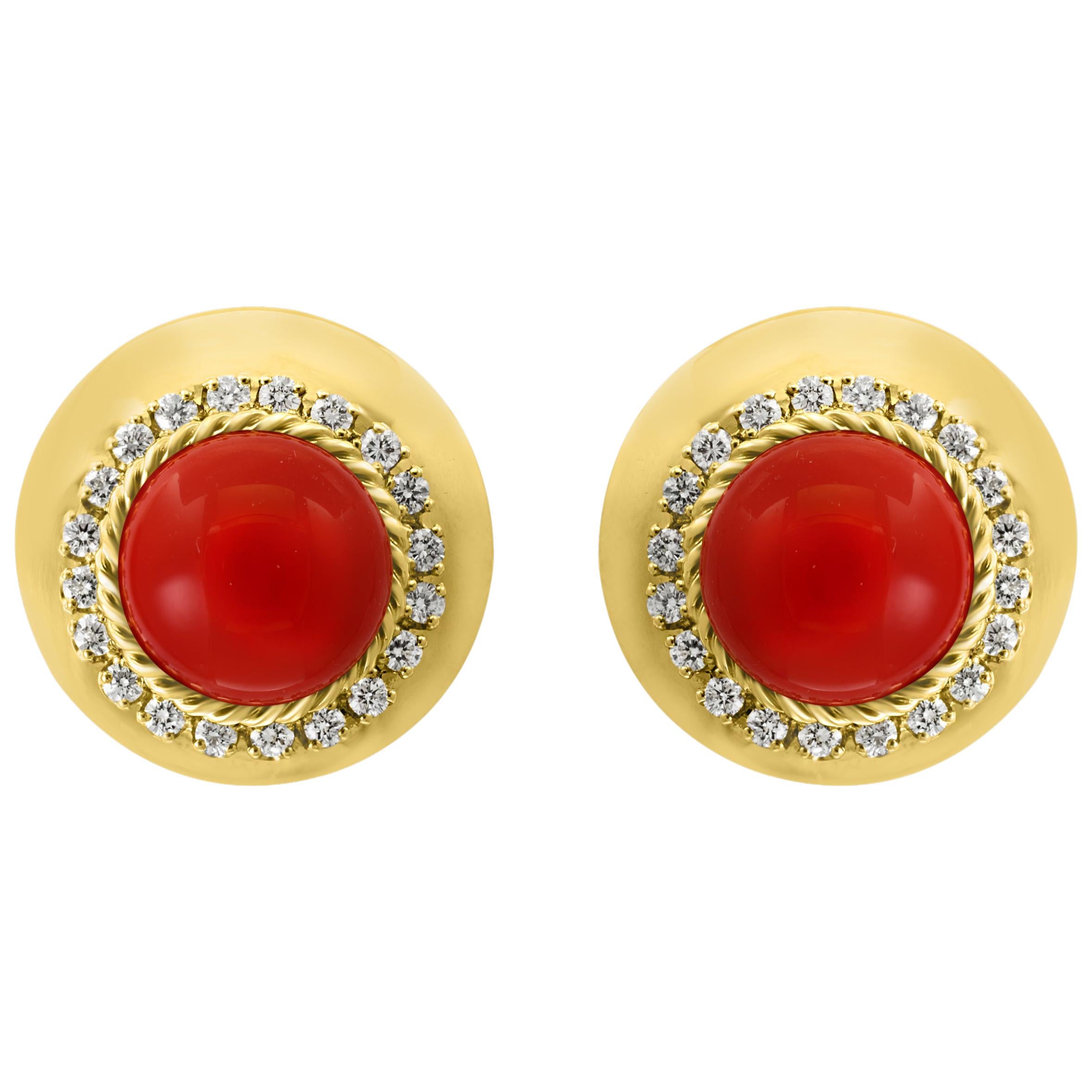 Aletto Black Natural Coral and Diamond Cocktail Earring in 18 Karat Yellow Gold
