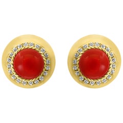 Antique Aletto Black Natural Coral and Diamond Cocktail Earring in 18 Karat Yellow Gold