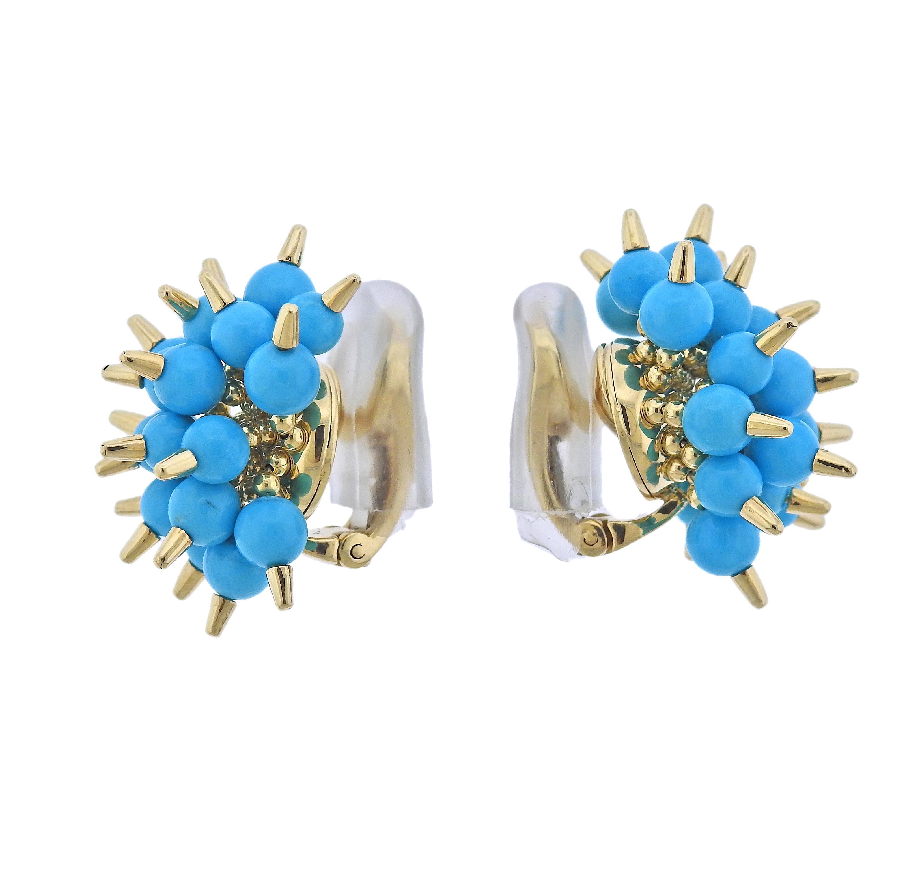 Round Cut Aletto Bros. Turquoise Charm Gold Earrings For Sale