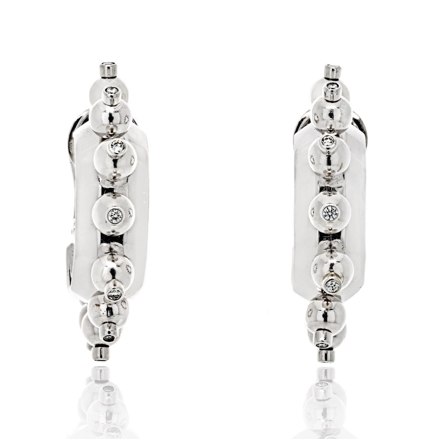 Elevate your style with this stunning pair of new 18k white gold half hoop earrings by Aletto Brothers. These exquisite earrings are meticulously crafted to perfection, reflecting the exceptional craftsmanship of the renowned jewelry house. Adorned