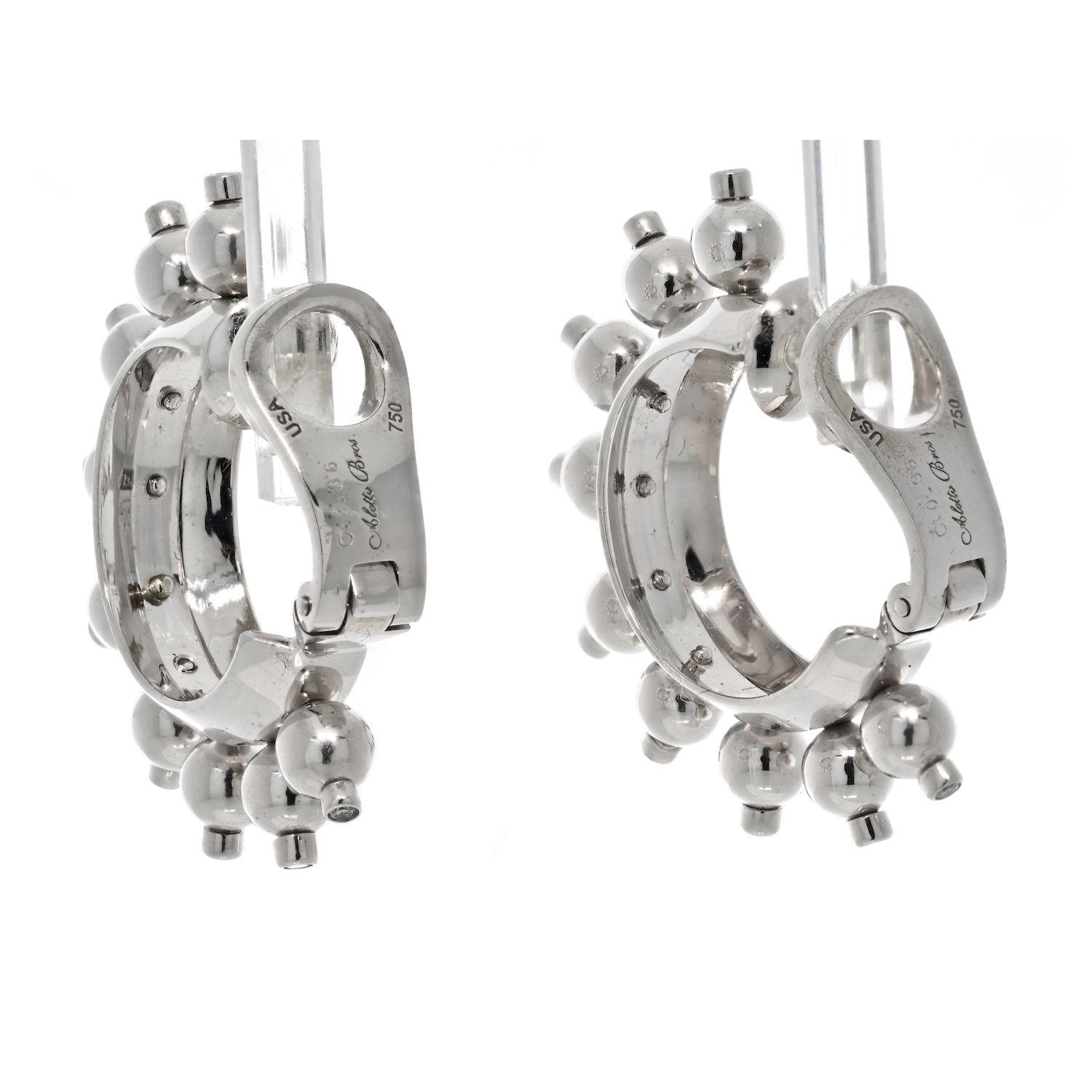 Aletto Brothers 18K White Gold Half Hoop Diamond Earrings In Excellent Condition For Sale In New York, NY