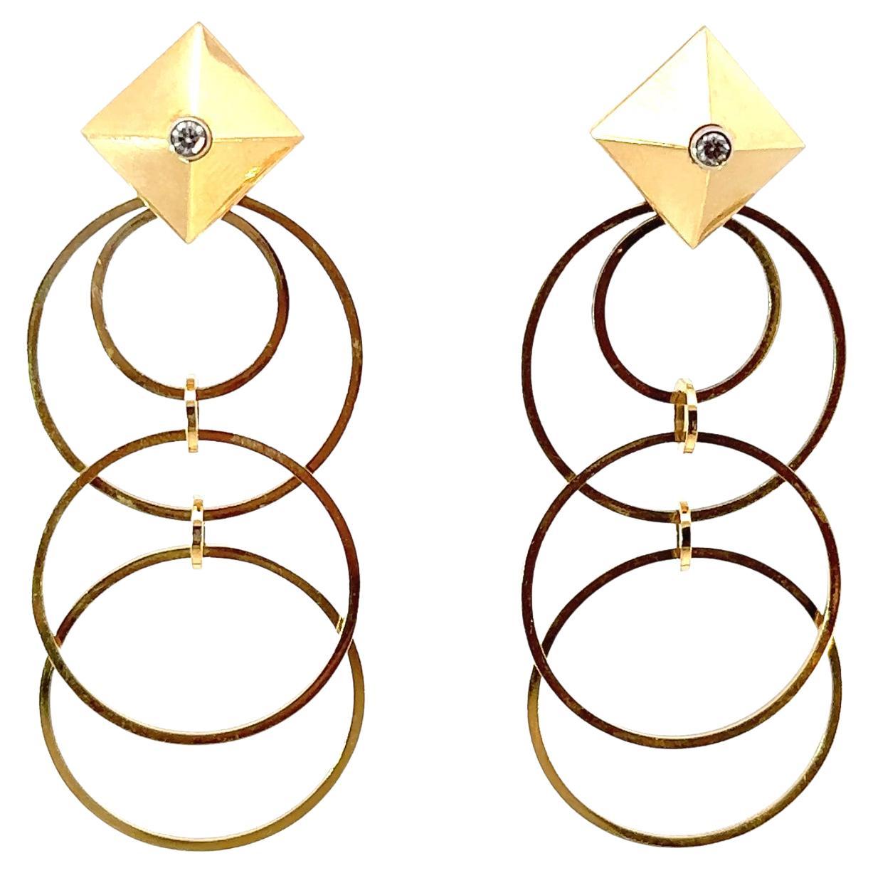 Aletto Brothers 18K Yellow Gold and Diamond Geometric Multi Loop Earrings