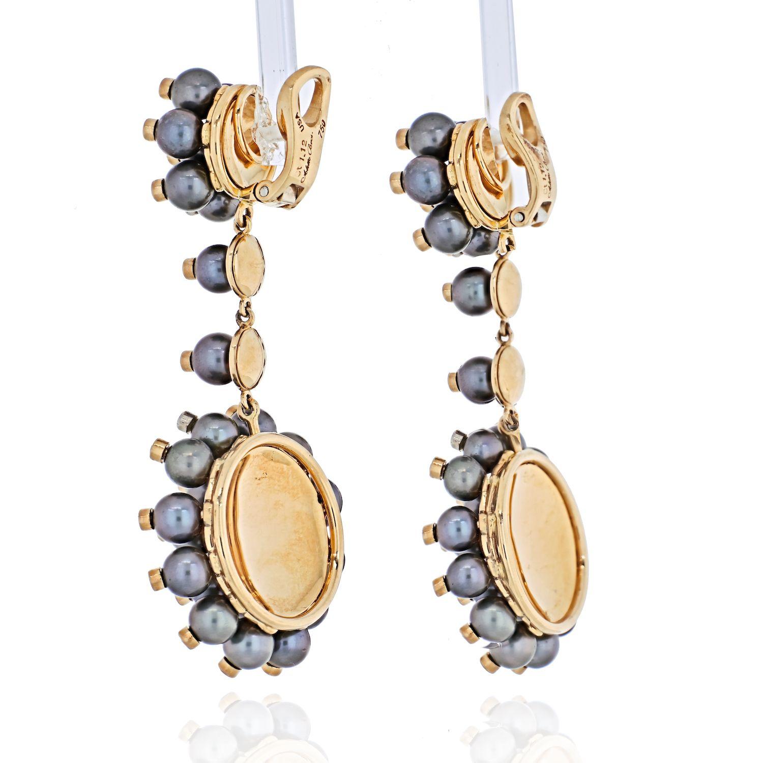 Modern Aletto Brothers 18 Karat Yellow Gold Diamond, Cultured Pearl Dangling Earrings