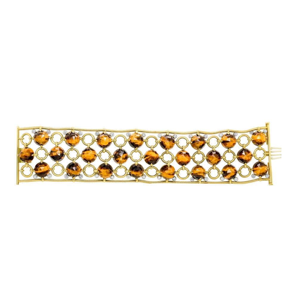 Aletto Brothers Armband aus 18 Karat Gelbgold Pyramiden-Tigerauge & Diamanten (Cabochon) im Angebot