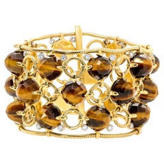 Aletto Brothers 18K Yellow Gold Pyramid Tigers Eye & Diamond Bracelet