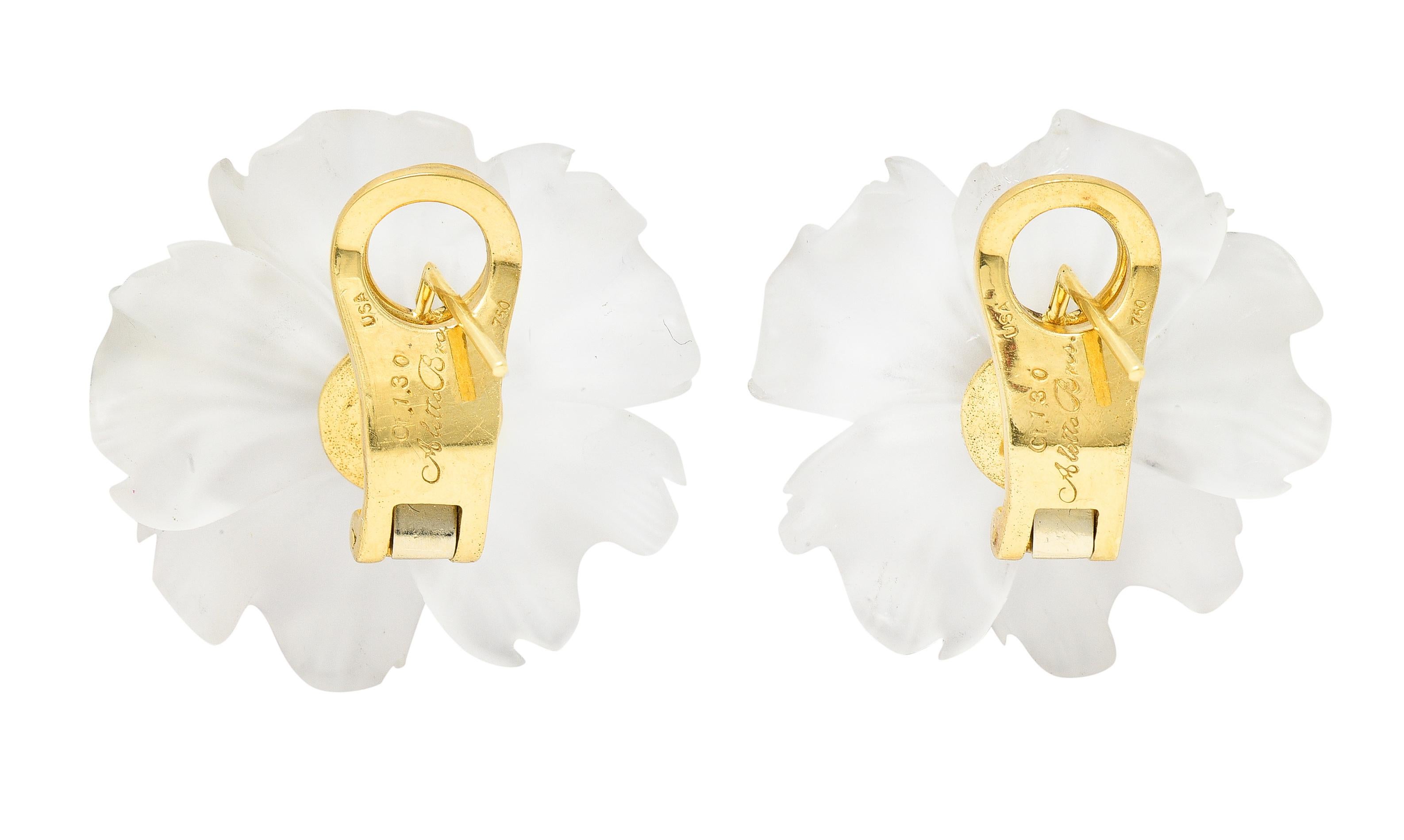 Contemporary Aletto Brothers 1960's 1.30 Carats Diamond Carved Crystal 18 Karat Gold Earrings
