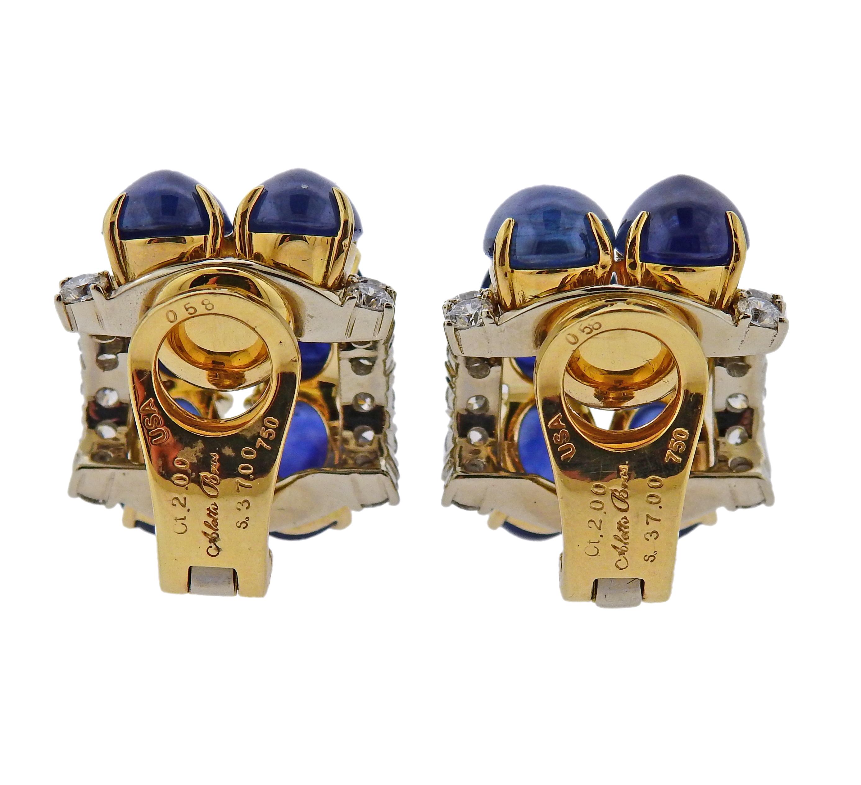 Aletto Brothers 37 Carat Sapphire Cabochon Diamond Gold Earrings In Excellent Condition For Sale In New York, NY