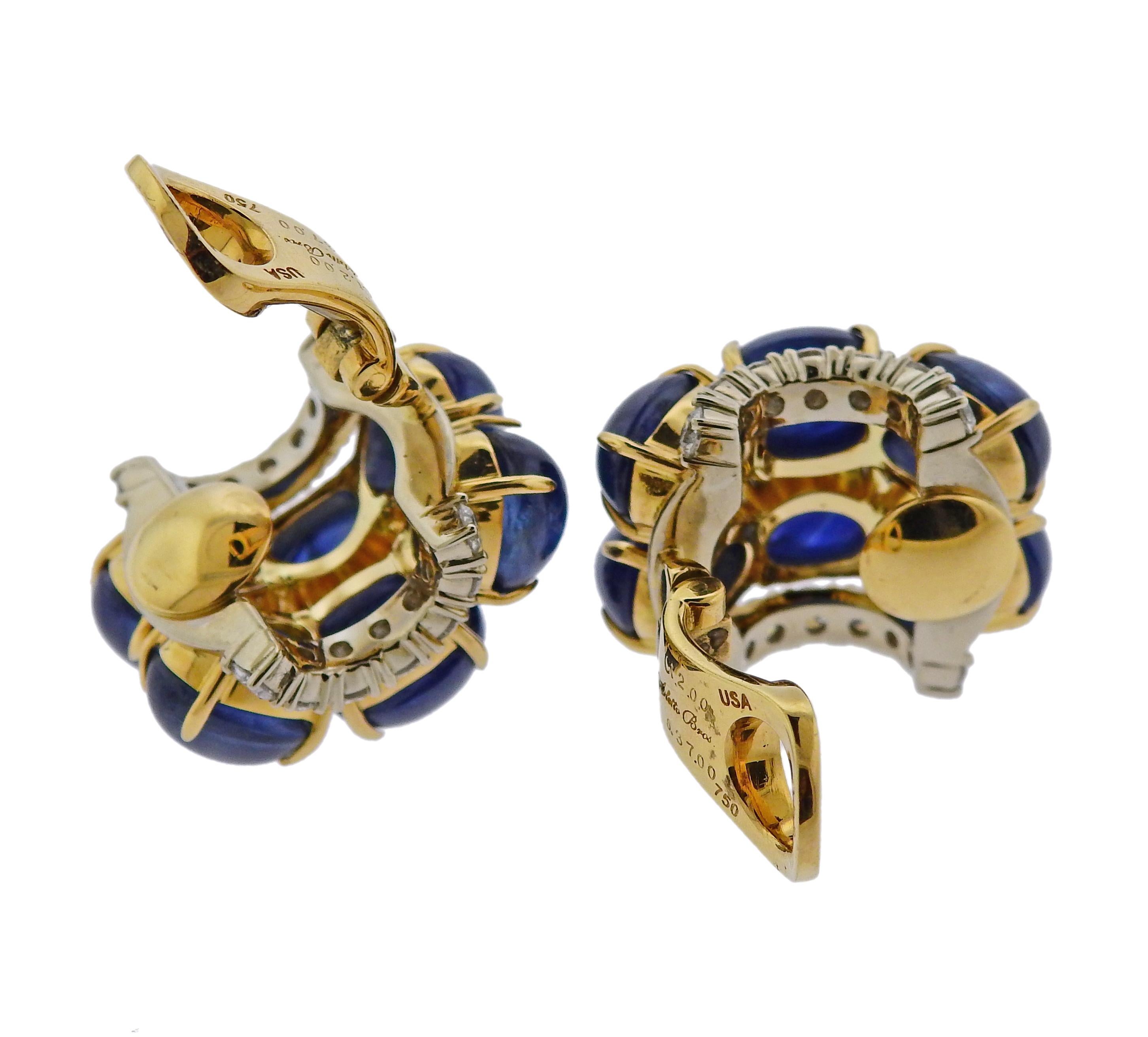 Women's Aletto Brothers 37 Carat Sapphire Cabochon Diamond Gold Earrings For Sale