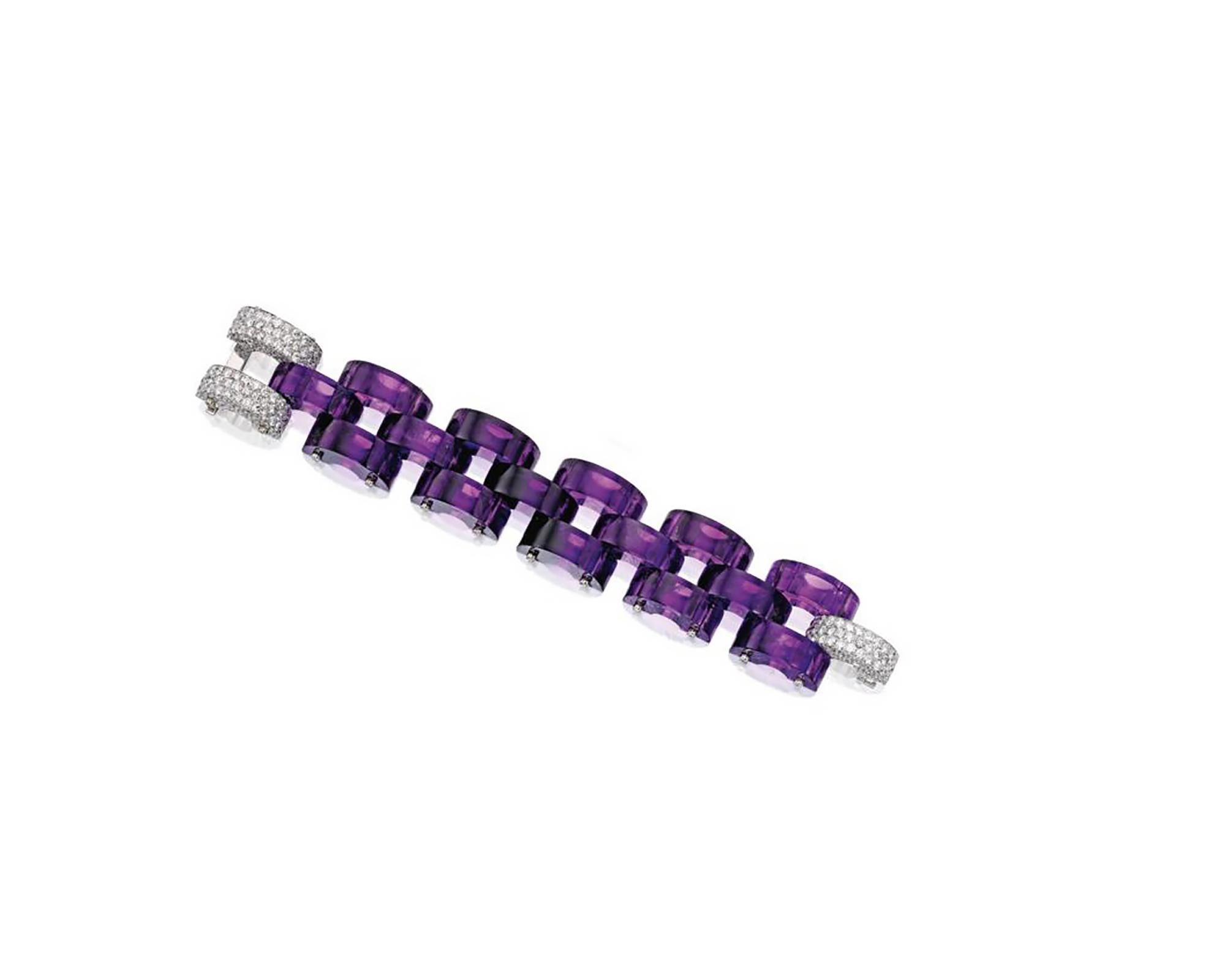 Mixed Cut Aletto Brothers Amethyst Diamond Link Bracelet  For Sale