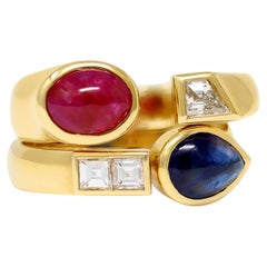 Aletto Brothers Cabochon Ruby, Sapphire & Fancy-Cut Diamond Ring Set