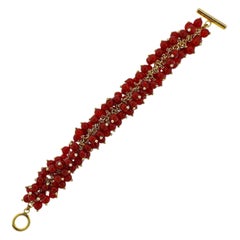 Aletto Brothers Carnelian Diamond Gold Pom Pom Bracelet