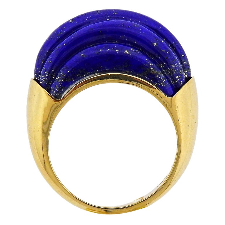 Aletto Brothers Carved Lapis Lazuli Gold Ring For Sale at 1stDibs
