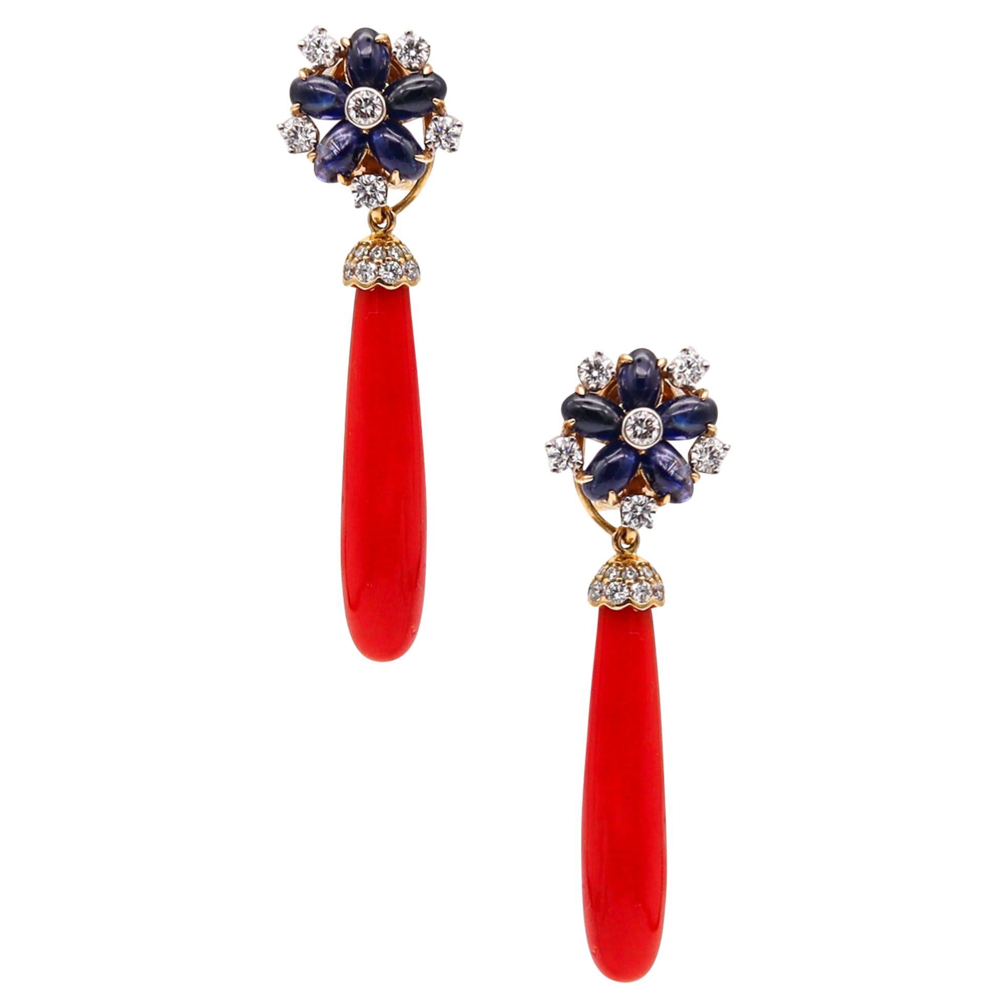 Aletto Brothers Convertible Dangle Earrings 18Kt Gold 21.73 Ctw Diamonds & Coral For Sale
